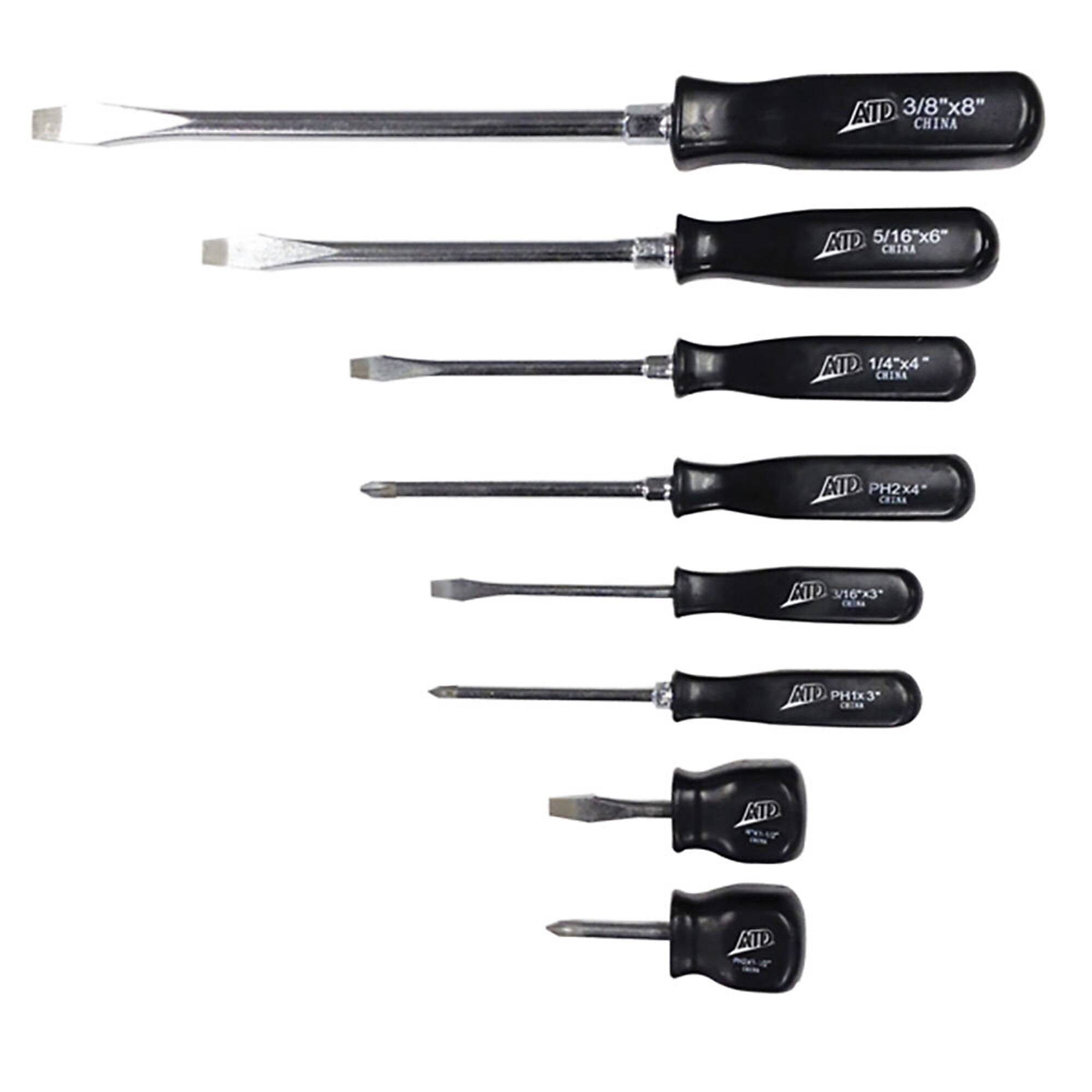 ATD Screwdriver Slot & Phillips Blk Handle Set 8Pc, Model# 10561